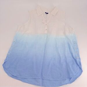 Talbots Linen Blue Ombré Sleeveless Blouse Top Plus 1X NEW